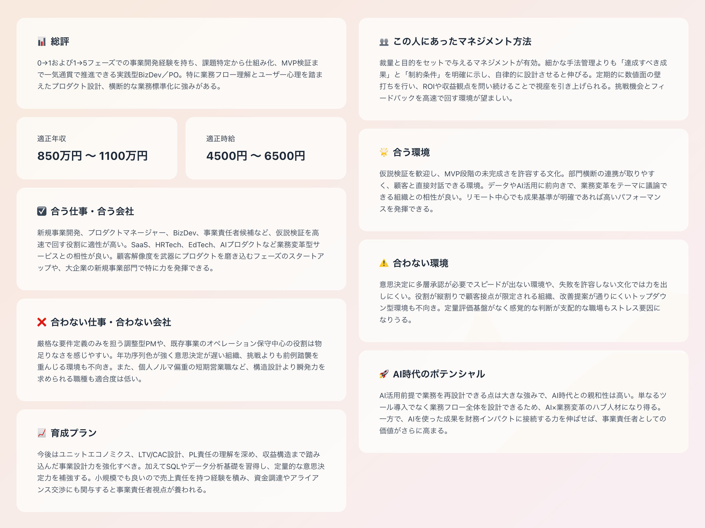 総合分析レポート画面のサンプル